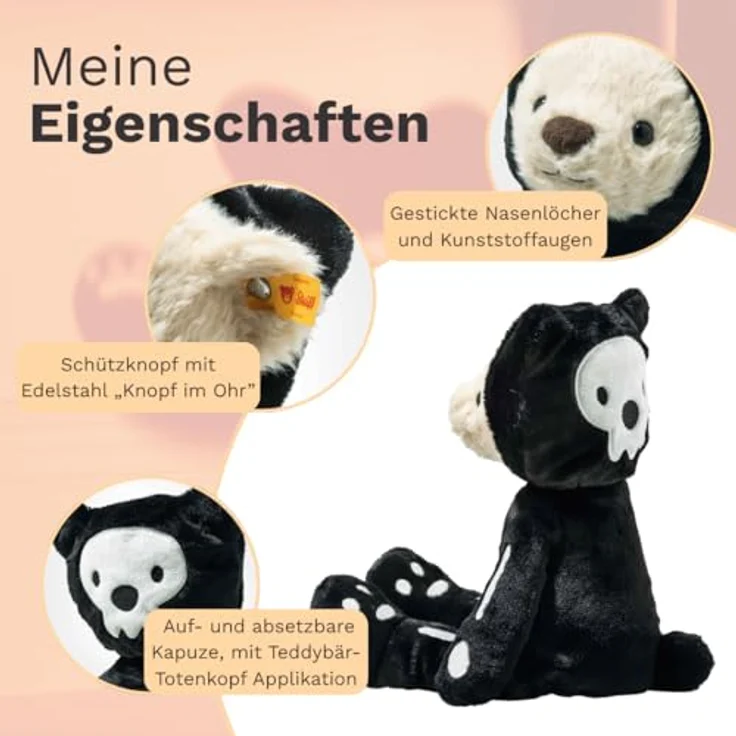 Steiff Kuscheltier Mr. Bones Teddybär, 34 cm Plüschtier in Mehrfarbig, weicher Plüsch, für Kinder, Halloween-Fans, waschbar bei 30 °C – Bild 3