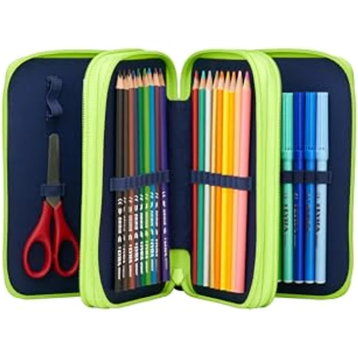 ergobag Maxi Mäppchen Set 40-Teilig, Lyra Bunt- und Filzstifte, Kleingeld Fach, Lineal, Schere CyBär Race - Schwarz – Bild 4