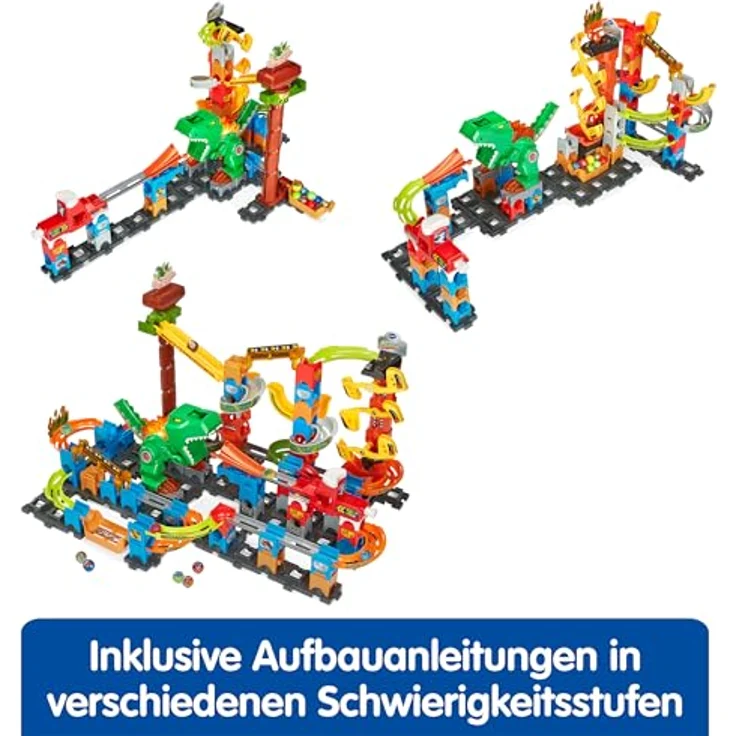 VTech Marble Rush - Dino Adventures Magnetic Set XL400 E - Interaktive Murmelbahn mit Dino-Figur und coolen Lichteffekten, 109 Bauteilen und 3 Schwierigkeitsstufen, für Kinder von 4-12 Jahren – Bild 2