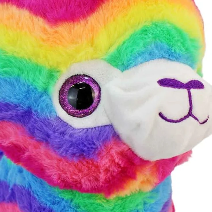 BEMIRO Regenbogen Lama Kuscheltier, 40 cm, Plüschtier mit Glitzeraugen und Aufhängeschlaufe, buntes Stofftier in Pastellfarben – Bild 2