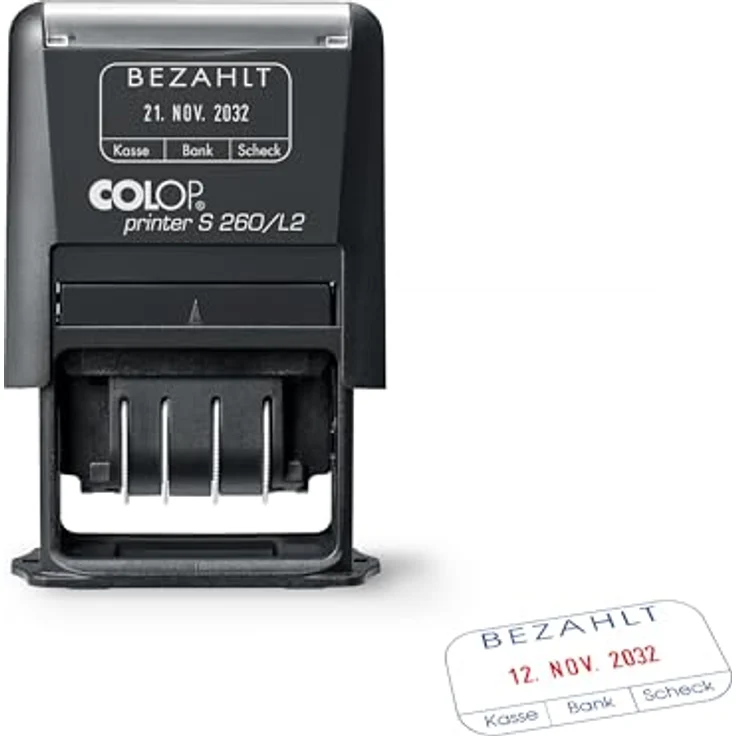 COLOP Datumstempel Printer S 260/L2 N, selbstfärbend mit Text "Bezahlt", blau-rot, 1 St. – Bild 3