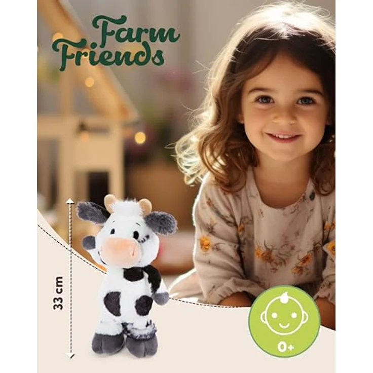 Nici Kuscheltier Farm Friends Kuh Cowluna, 33 cm schlenkernd, aus recyceltem Material, schwarz-weiß gefleckt – Bild 2