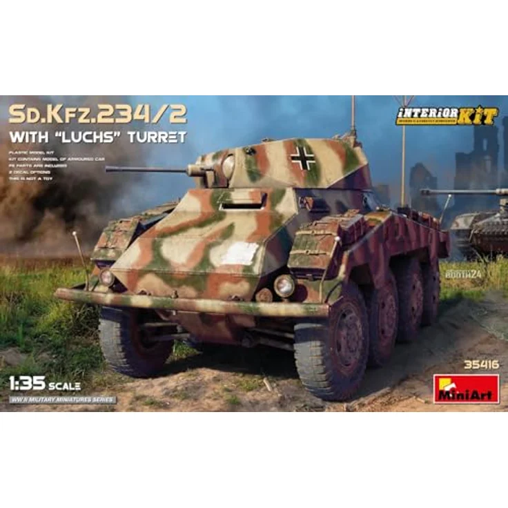 Other 1:35 Sd.Kfz.234/2 mit Luchs Turm, Modellfahrzeug mit detailliertem Interieur und Photoätzteilen, zwei Varianten darstellbar – Bild 7