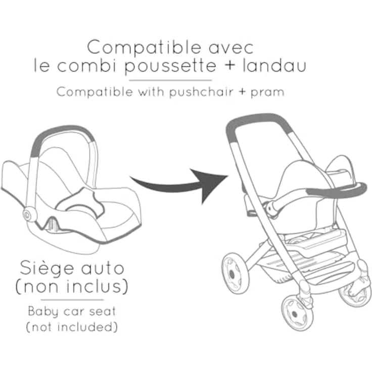 Smoby - Maxi-Cosi 3-in-1 Puppenwagen, Buggy und Tragekorb für Puppen bis 42 cm, stabile Bauweise mit drehbaren Vorderrädern, Stauraumkorb, ab 3 Jahren, hergestellt in Spanien – Bild 3