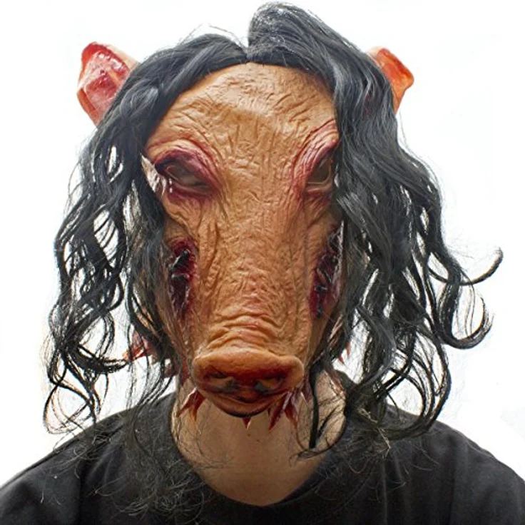 Goods+Gadgets Verkleidungsmaske Pig Schweine Maske, Halloween Party Kostüm Verkleidung, Vollmaske aus Latex, rotgeränderte Augen, gruseliger Look – Bild 2