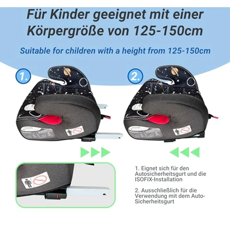 XOMAX Kindersitzerhöhung KBH313 mit ISOFIX, gepolstert, ECE R129, für 6 bis 12 Jahre, sportliches Design mit Armlehnen – Bild 8