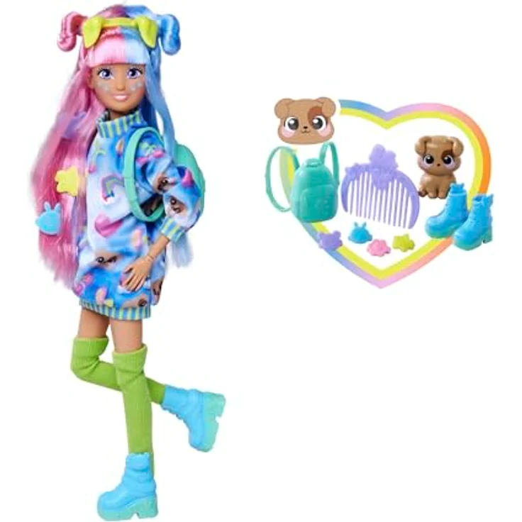 SIMBA Anziehpuppe Kawaii Hi Mia, bewegliche Fashion-Puppe mit rosa-blauen Haaren, 26 cm, inkl. Hund Choco und Zubehör – Bild 2