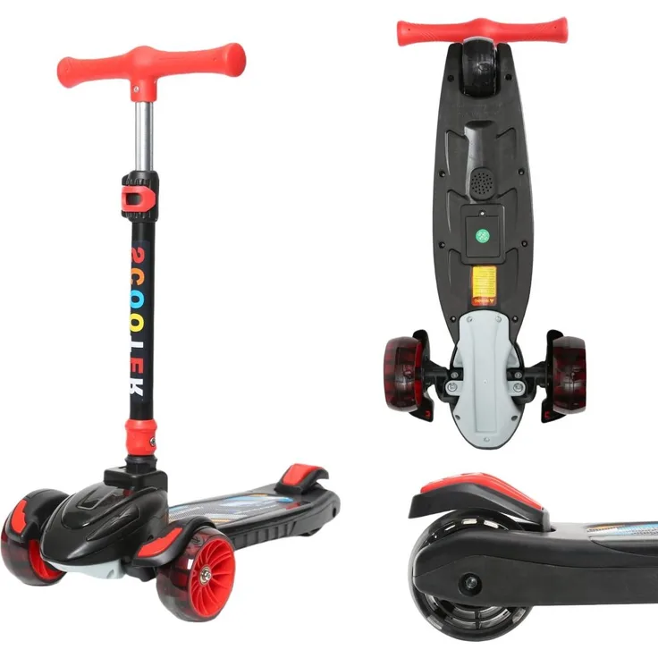 Europebazar Habib Train Scooter Kinderroller | 3-Rad, Faltbar, LED-Licht, Höhenverstellbar, Schwarz