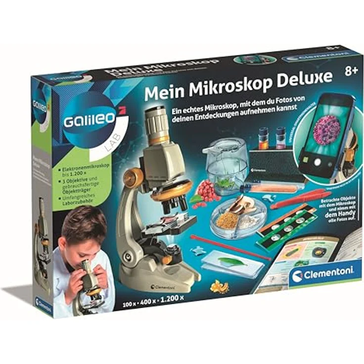 Clementoni Galileo Lab Mein Mikroskop Deluxe - Experimentierkasten mit echtem Mikroskop & Smartphone-Halter, für Kinder ab 8 Jahren - 59349 – Bild 1