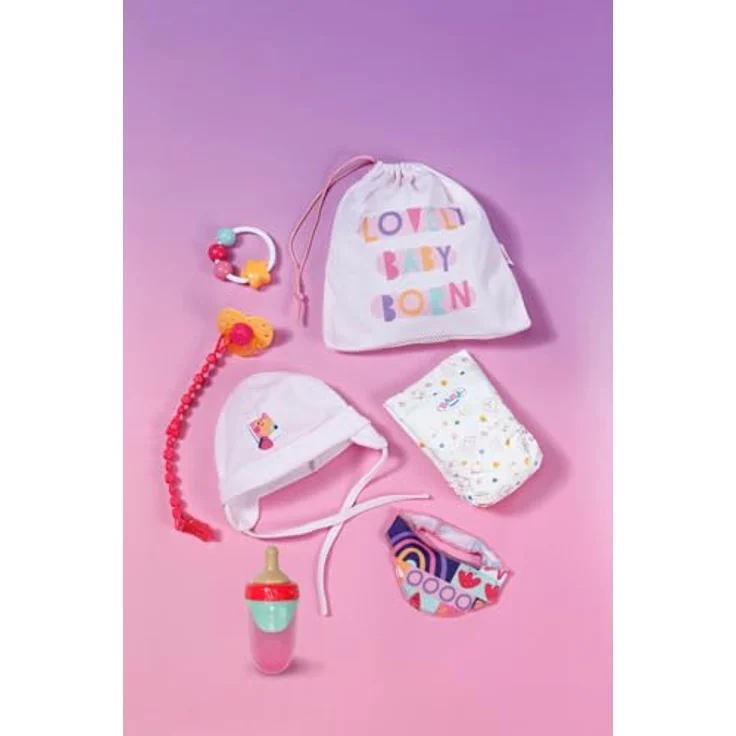 BABY born Neugeborenen-Set, 7-teilig mit Mütze, Windel, Rassel, Halstuch, Schnuller und Schnullerkette für 43cm Puppen, 837979 Zapf Creation – Bild 2