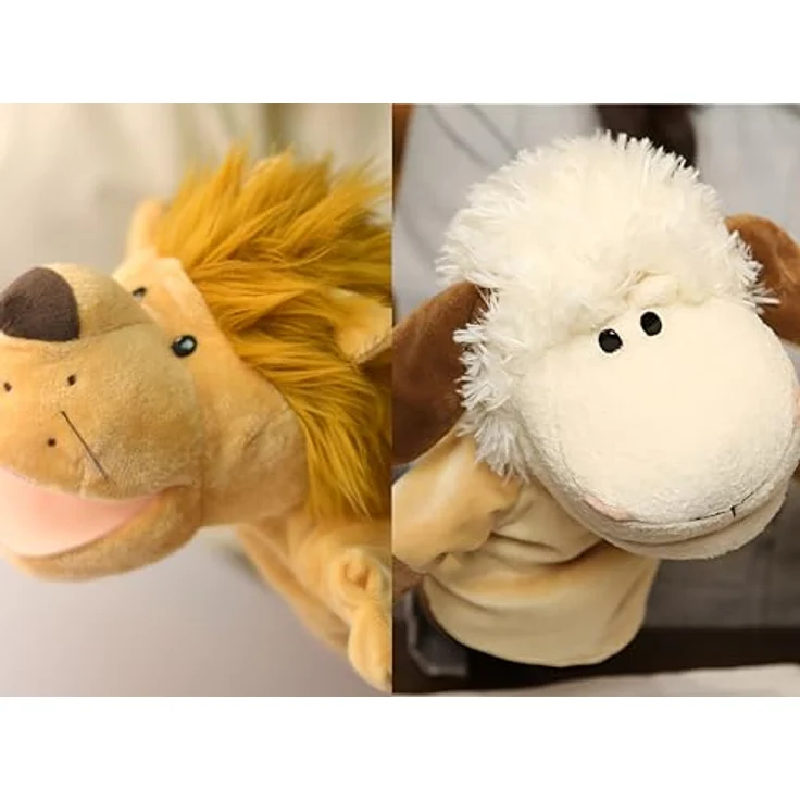 LOMTRATS Handpuppen für Kinder, 25 cm große Tierhandpuppen (Wolf, Tiger, Löwe, Affe) mit beweglichen Münder, ideal zum Geschichtenerzählen und Unterrichten, aus Plüsch, pflegeleicht – Bild 1