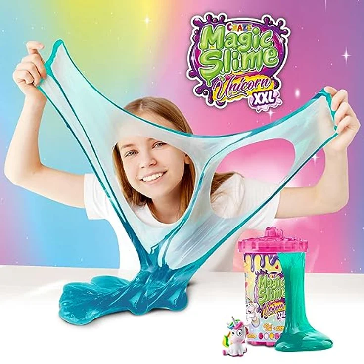 CRAZE Magic Slime Unicorn XXL, 600 ml Glitzer Schleim in Mülleimer-Design inkl. Einhornfigur, ungiftig und farbenfroh – Bild 3