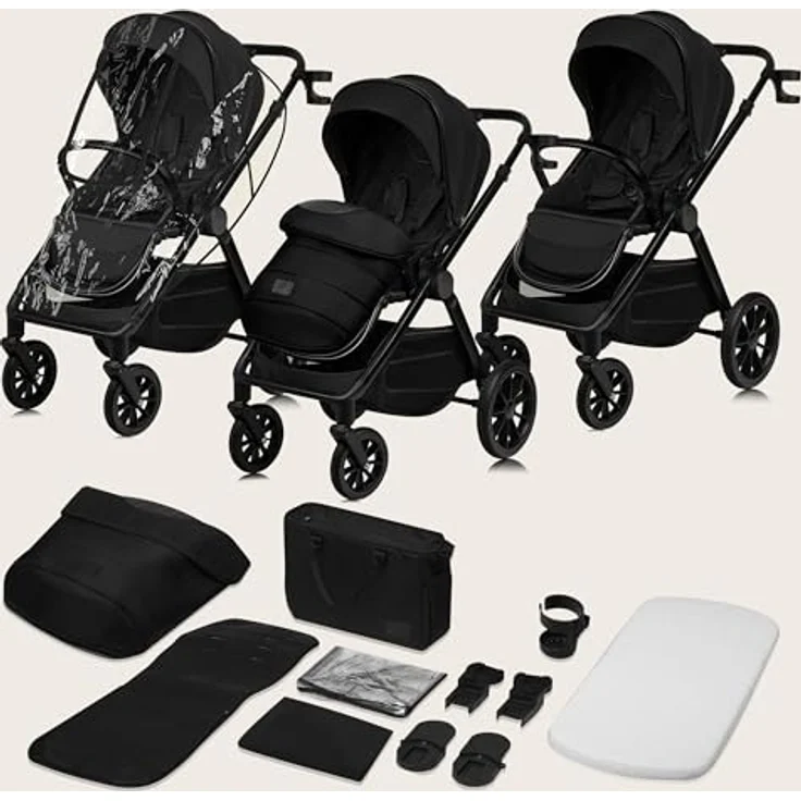 Lionelo Layla 3-in-1, Kinderwagen in Black Onyx mit Babywanne, Autohalterung und Adac-zertifiziertem Kindersitz – Bild 9