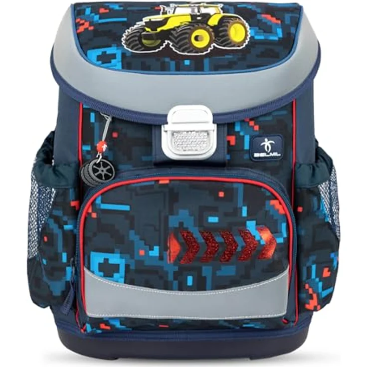 Belmil Schulranzen "Mini-Fit" 2026, 4-teiliges Set für 1. Klasse mit Sportbeutel, Federtasche, Schlamper, Brustgurt, Trecker-Design für Jungen – Bild 2