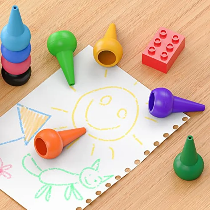 WATSABRO Kleinkinder Wachsmalstifte Wasserfest, 12 Farben Stapelbares Handflächengriff Wachsmalkreide , Sicherheit und Ungiftig Wachsmalstifte Ab 1 Jahr für Baby Kleinkind und Kinder - Preisvergleich – Bild 4