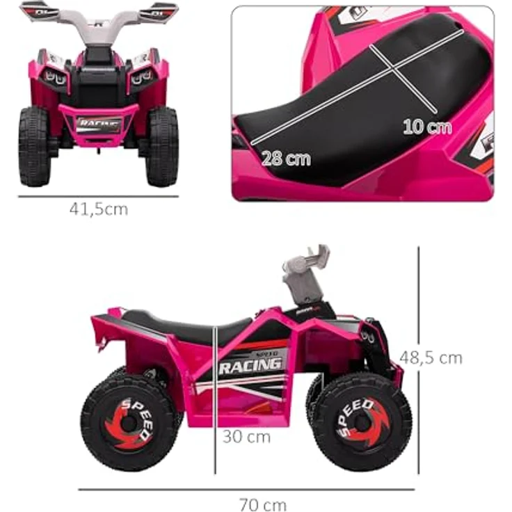 HOMCOM Elektro-Kinderquad Kinderauto, Elektrofahrzeug mit Vorwärts- & Rückwärtsgang, Belastbarkeit 25 kg, für Kinder von 18 Monaten bis 36 Monaten, Rosa – Bild 5