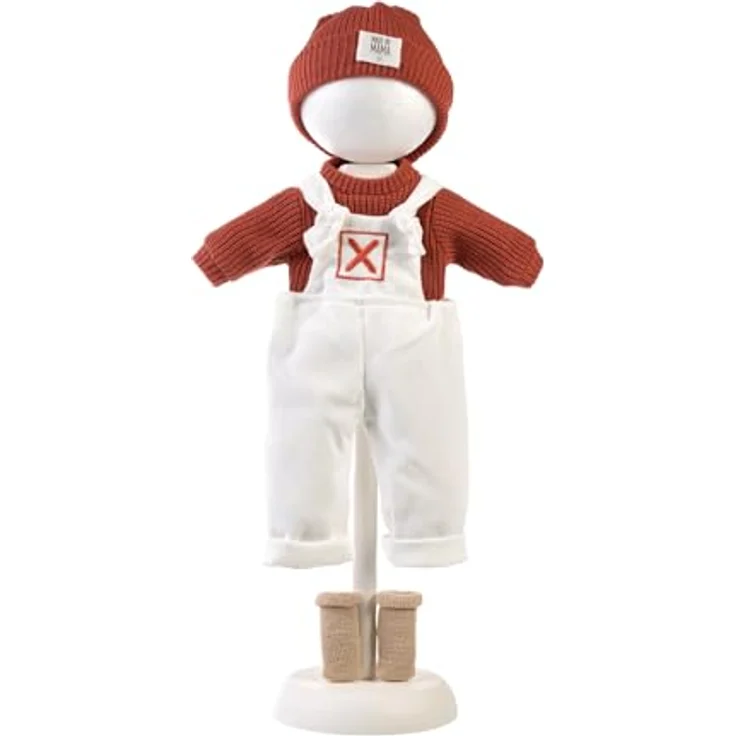 Llorens Puppenkleidung Latzhose-Kleiderset, weiße Cord-Latzhose mit rotem Strickpullover und Mütze, für Puppen 40-42 cm – Bild 1