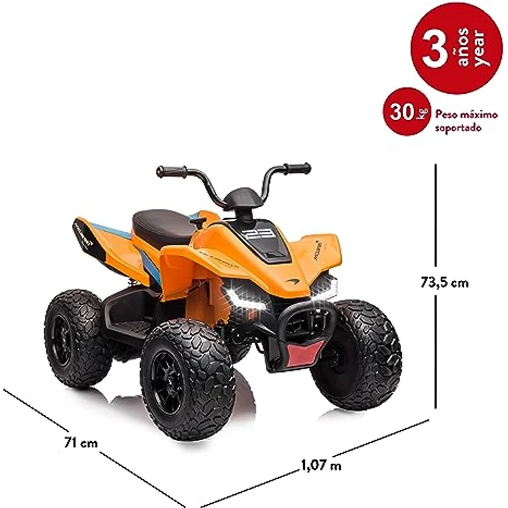 FEBER Quad McLaren MCL 35 Liveries JL212, 12V Batterie, LED Lichter, Geschwindigkeit 3-6 km/h, für Kinder ab 3 Jahren, stabil und sicher – Bild 2