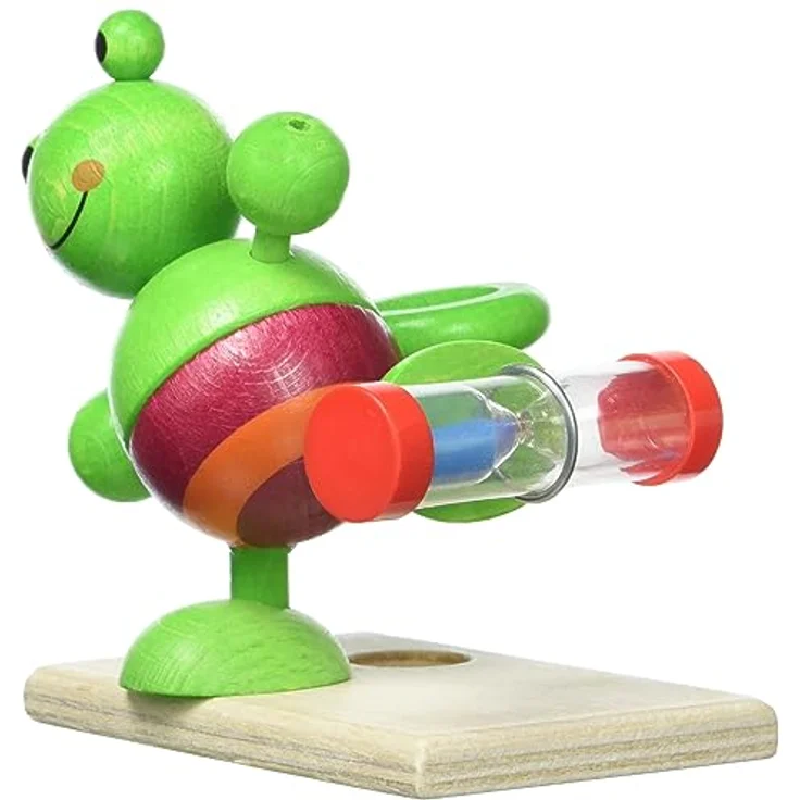 Hess Holzspielzeug 14520 - Zahnputzuhr aus Holz für Kinder, Serie Frosch, inkl. Zahnbürstenhalter und drehbarer Sanduhr, handgefertigt, zur täglichen Nutzung beim Zähneputzen – Bild 3