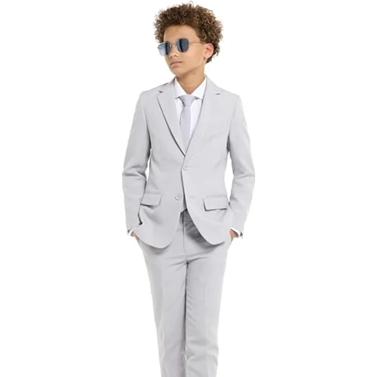 OppoSuits Grauer Konfirmationsanzug für Jungen, Slim Fit, inklusive Jacke, Hose und Krawatte, Größen 146-152 – Bild 7
