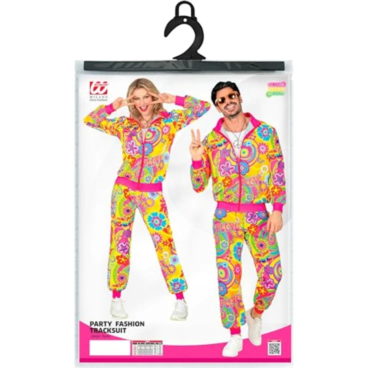 W WIDMANN MILANO Party Fashion - Kostüm Trainingsanzug Peace & Love Hippie Neon 80er Jahre Outfit, Größe S – Bild 5