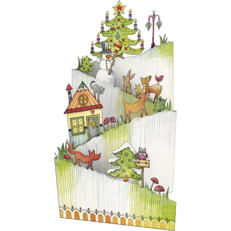 Korsch Adventskalender "Weihnachten am Berg", Aufstellkalender mit Retro-Charme und irisierenden Glimmereffekten, 24 Türchen