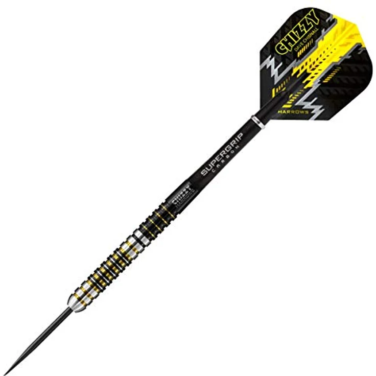 Harrows Dave Chizzy Chisnall 90% Tungsten Darts, Pro Player Steel Tip Darts-Set mit Supergrip-Carbonschäften und 100-Mikron-Chizzy-Flights, Gewichte: 21g bis 26g, elegantes Design – Bild 4