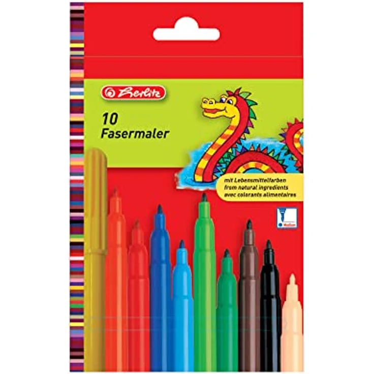 Herlitz Filzstifte Set, 10 Farben, Größe M (2 mm), ventilierten Kappe, 10 Stück – Bild 1