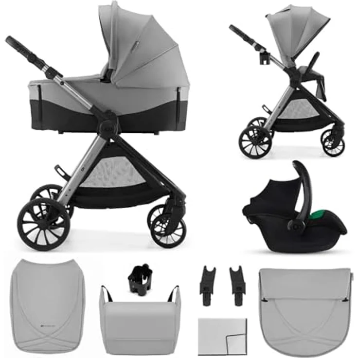 Kinderkraft VESTO 2, 3-in-1-Kinderwagen mit Babywanne und MINK PRO 2 Autositz, wendbarer Sportsitz, Travel System, Grau – Bild 1