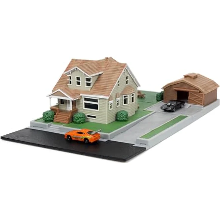 Jada Toys Fast & Furious Dom Toretto Haus Diorama mit Garage, 2 Metall-Nanofahrzeugen (Dodge Charger & Toyota Supra), 360° Nachbildung für Fans ab 8 Jahren – Bild 3