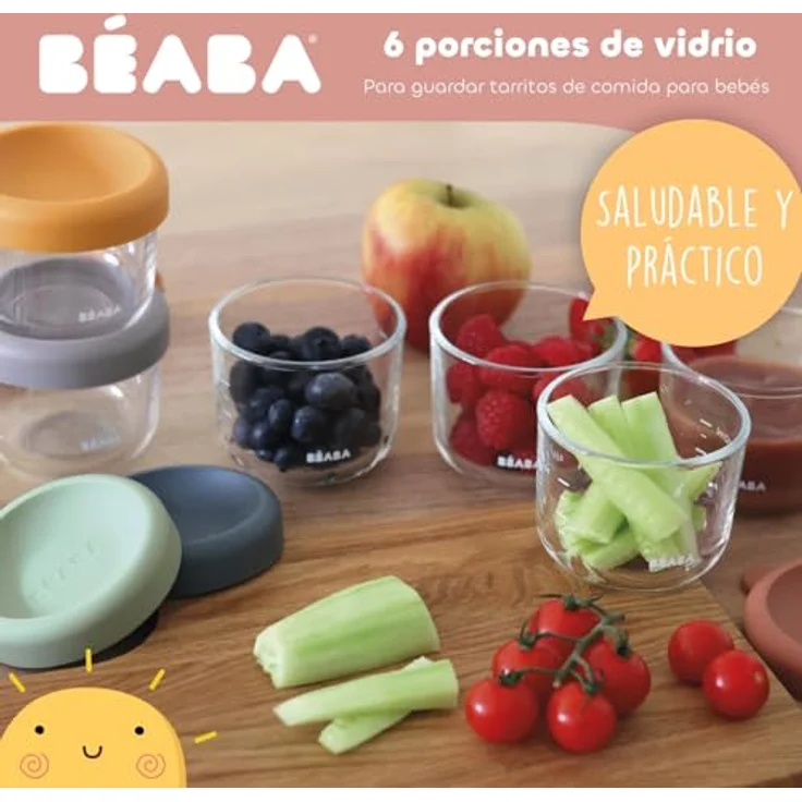 Beaba Aufbewahrungsbehälter 6er Pack aus Glas, 150 ml, hitzebeständig und gefriergeeignet, Sunrise – Bild 4
