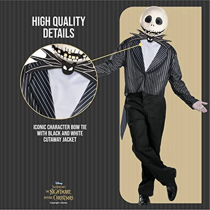 Disguise Offizielles Classic Jack Skellington Kostüm, Halloween Kostüme für Erwachsene, Fliege in Fledermausform, Größe L – Bild 4