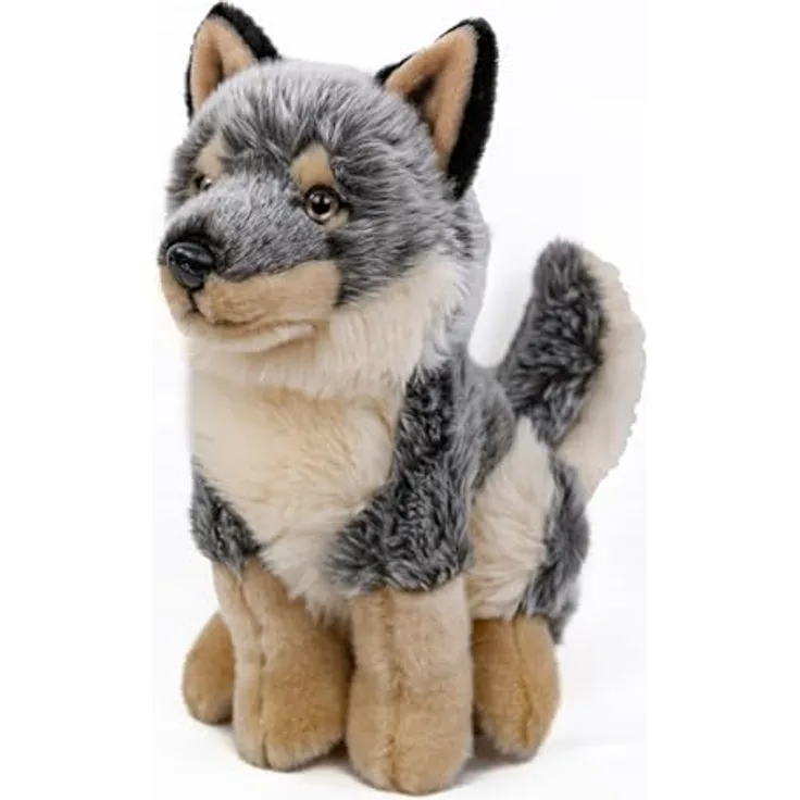 Teddys Rothenburg Kuscheltier Wolf sitzend, grau/beige, 28 cm, waschbar bis 30°C