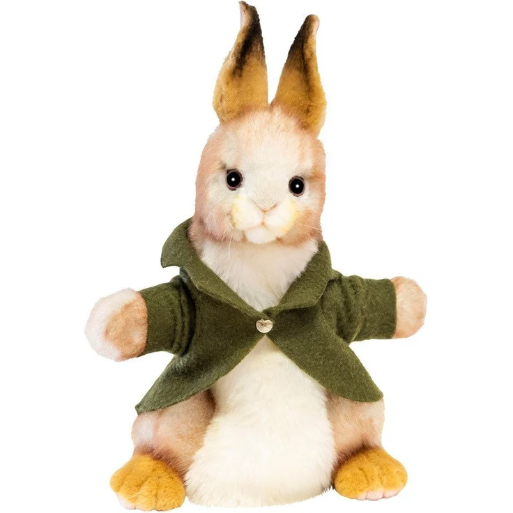 Hansa Creation Handpuppe Kaninchen mit Jacke, weiches Plüschfell, nostalgischer Look
