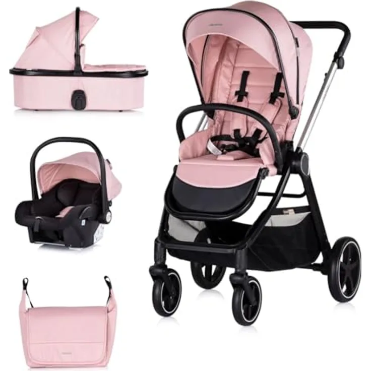 Chipolino Kombikinderwagen 3 in 1 Marbella, Rosa, Fußabdeckung, i-Size Babyschale