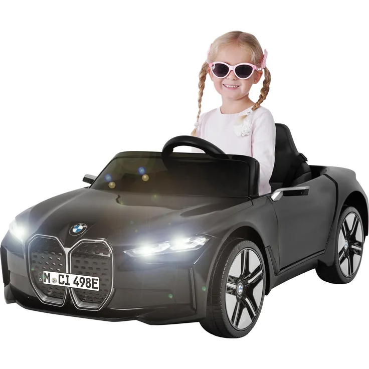 Actionbikes Motors Kinder Elektro Auto BMW i4, mit Fernbedienung, Bluetooth, USB, MP3, AUX, 3-Punkt-Sicherheitsgurt, Schwarz