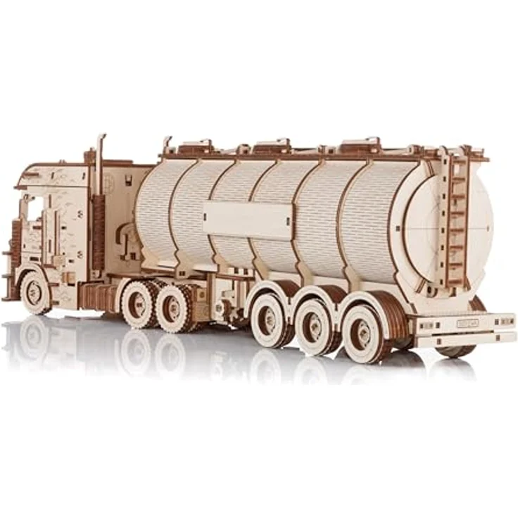 Eco Wood Art ROAD KING LKW Aufleger Modellbausatz, mechanisches 3D-Holzpuzzle mit 251 lasergeschnittenen Teilen, Federwerk-Antrieb, ohne Kleber – Bild 8