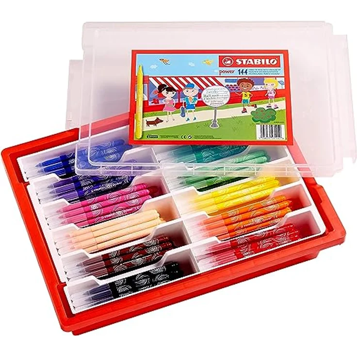 STABILO STABILO power Filzstifte, 144er Box mit 12 Farben, auswaschbare Tinte, hohe Austrocknungsbeständigkeit, robuste L-Spitze – Bild 2