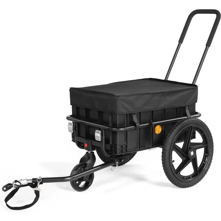 DOTMALL Fahrradlastenanhänger 2 in 1 Handwagen mit Schiebestange, Eisenrahmen 40 kg, faltbar und wasserabweisend