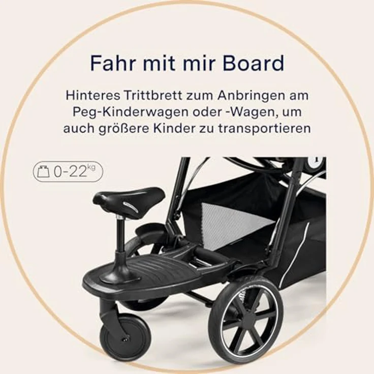 Peg Perego Ride with Me Board-Zubehör, kompatibel mit Veloce & Vivace Kinderwagen, hintere Trittfläche für Kinder bis 22 kg, Schwarz – Bild 3
