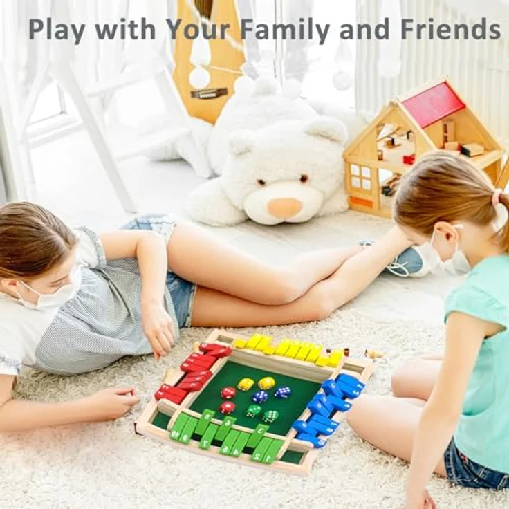 ChaneeHann Shut The Box - WüRfelspiel aus Kiefernholz, Spielbrett mit 8 Würfeln für 2-4 Spieler, ideales Lernspielzeug für die ganze Familie, 22 x 22 cm – Bild 5