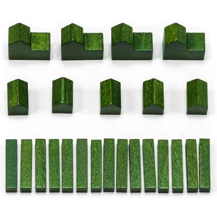 Waldfelsen® Hozfiguren, 4 Städte, 5 Siedlungen und 15 Straßen, geeignet für Die Siedler, Farbe Moosgrün, handgefertigt aus Massivholz – Bild 1