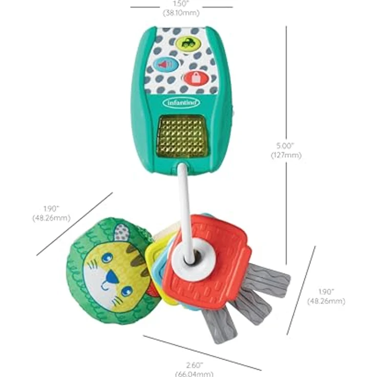 Infantino Music & Lights Key Ring - 4 Easy Press Buttons, Real Car Sounds, Crinkle Character & Rattling Keys, Ages 3 Months + – Bild 6