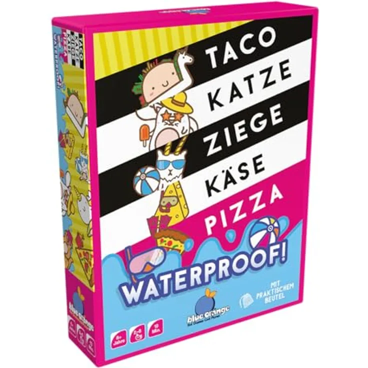 Blue Orange Taco Katze Ziege Käse Pizza Waterproof, kartenspiel für 2-8 Spieler, ab 8 Jahren, wasserfest und ideal für Strand und Pool