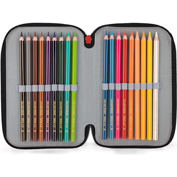 Clondo 3-Fach Federmäppchen für Jungen, gefüllt mit 46 Teilen, radierbaren Gelstiften und Buntstiften, ideal für Schule und Geschenk, blau Pokémon Design – Bild 3