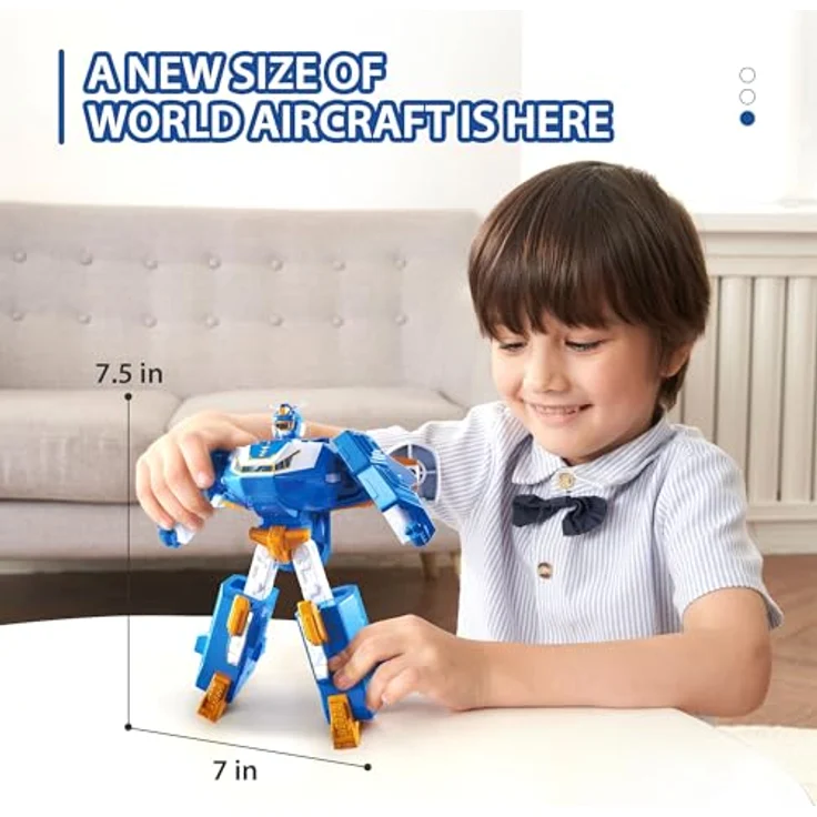 Super Wings 2-in-1 Mini World Aircraft Verwandlungsroboter, 18 cm groß mit Licht- und Soundeffekten, Transformer-Spielzeug für Mädchen und Jungen ab 3 Jahren, blau – Bild 2