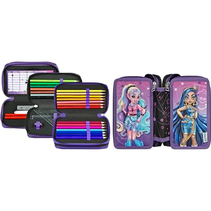 Scooli Tripledecker Monster High, Gefülltes Schüleretui mit 21 Buntstiften, robust und ergonomisch, ideal für Schule und Freizeit, ab 6 Jahren – Bild 2