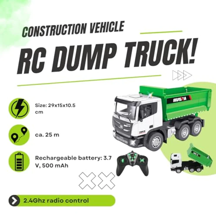 COIL RC LKW Muldenkipper 1:18, ferngesteuert mit Sound und Lichteffekten, robuste Bauweise, interaktive Steuerung bis 25m für Kinder, ideal für Technikbegeisterte – Bild 2