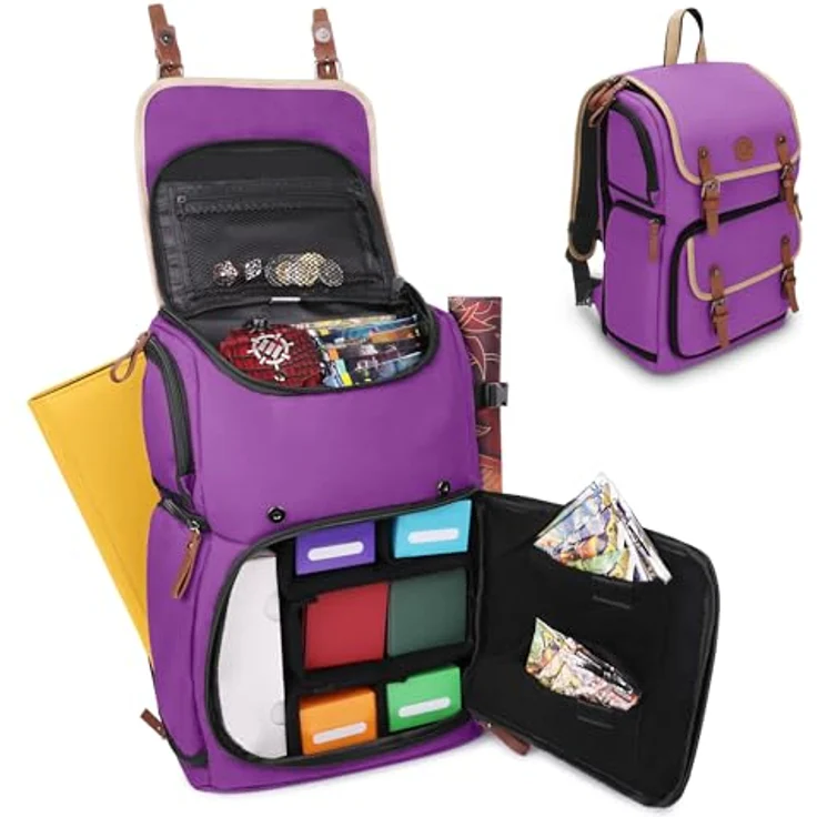 ENHANCE Designer Edition Sammelkarten-Rucksack – MTG-Decktasche mit Platz für Kartenordner und TCG-Deckbox-Aufbewahrung, kompatibel mit Magic The Gathering, Canvas-Look – Lila – Bild 1