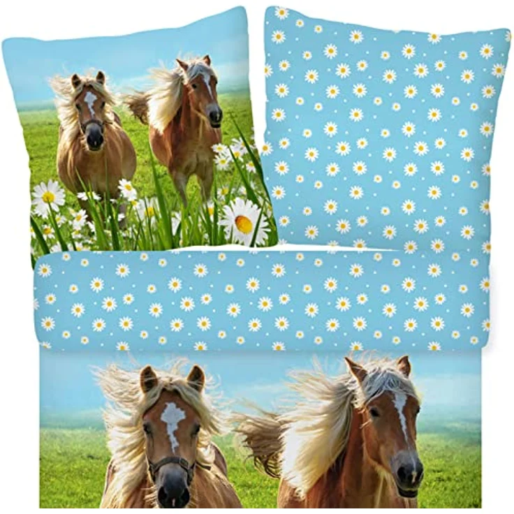 ESPiCO Bettwäsche Trendy Bedding Pferd Koppel Galoppieren Blumen Geblümt Bunt Renforcé, 100% Baumwolle, Kinderbettwäsche, 2-teilige Wendebettwäsche, 135x200 cm – Bild 2